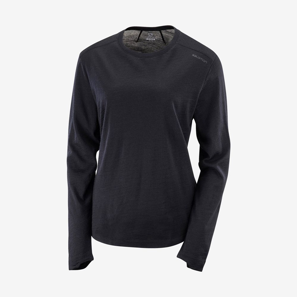 SALOMON OUTLIFE MERINO LS W Philippines - Women's Midlayers - Black | 093417-HQO